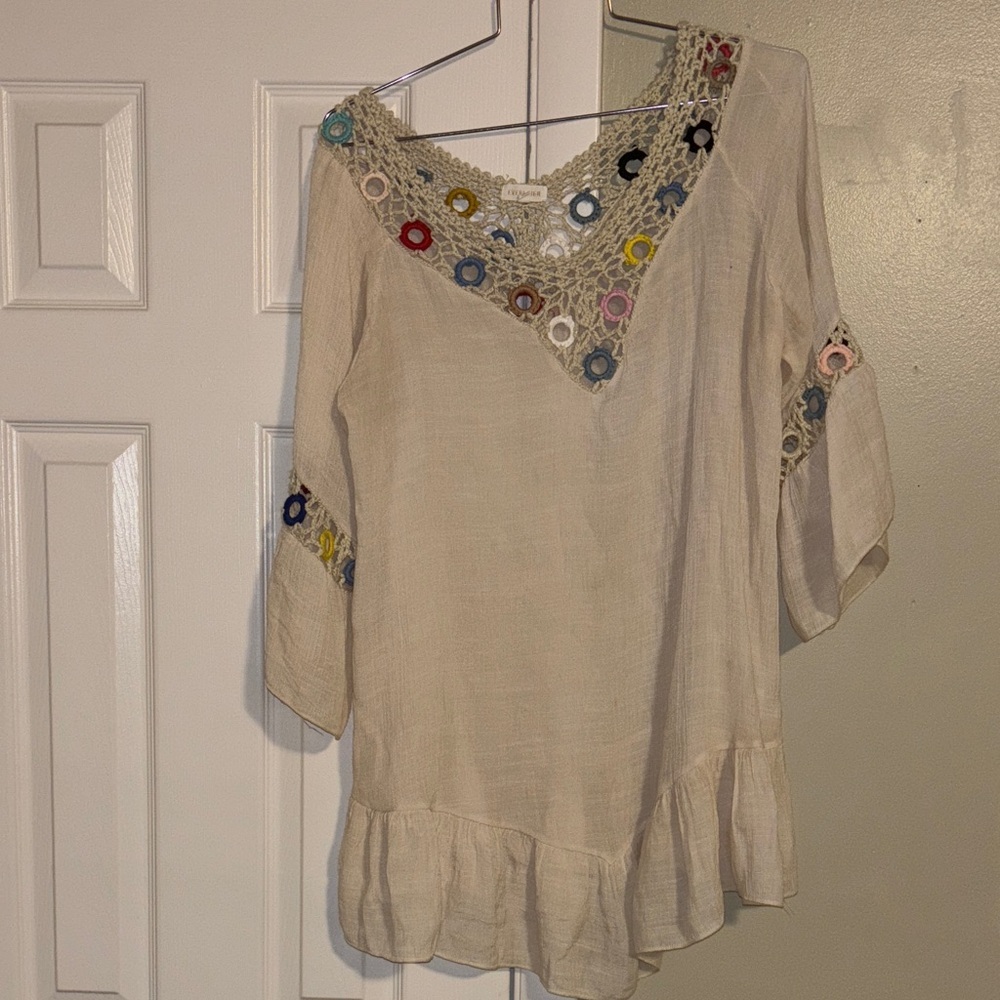 Everleigh Cream Tunic with Colorful Crochet Accents